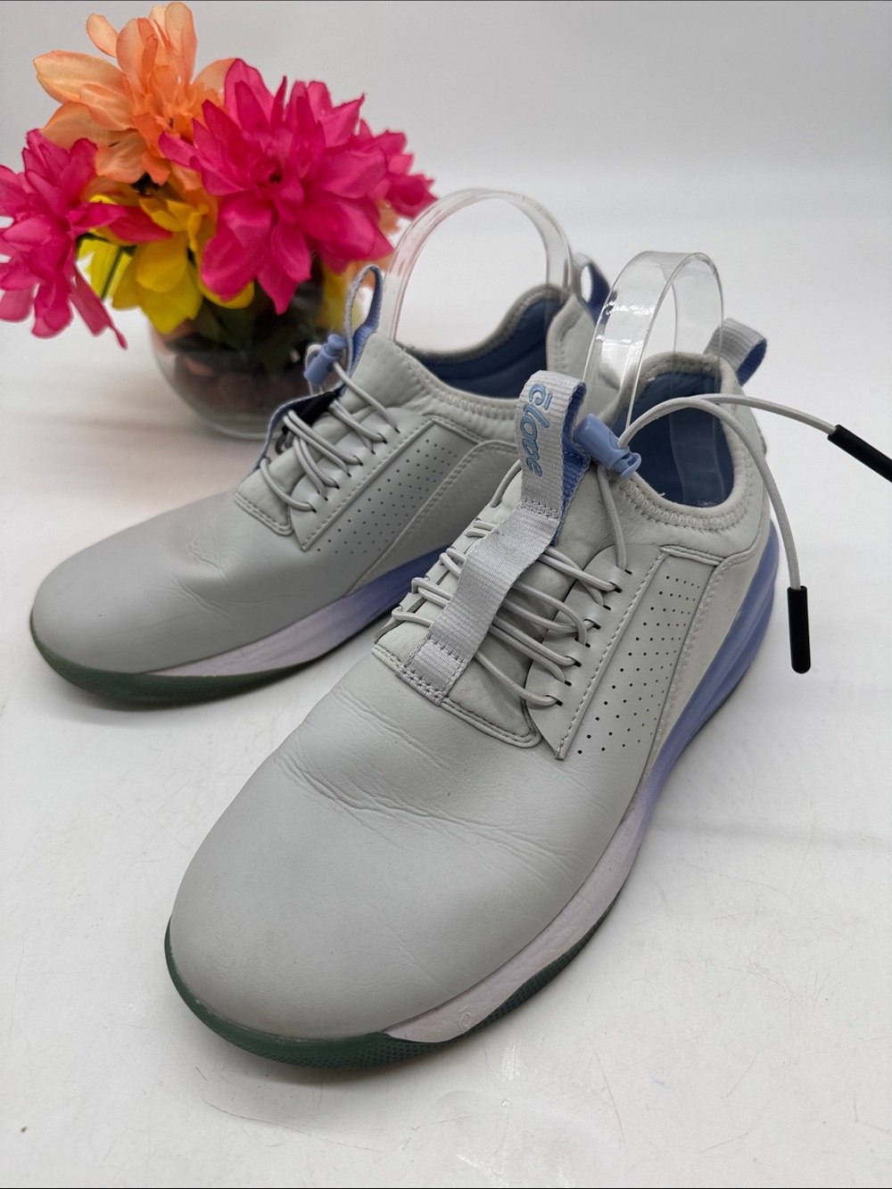 Clove Brand Gray Leather Sneakers w/ Light Blue Accent Nursing Size 9 SNK10128G